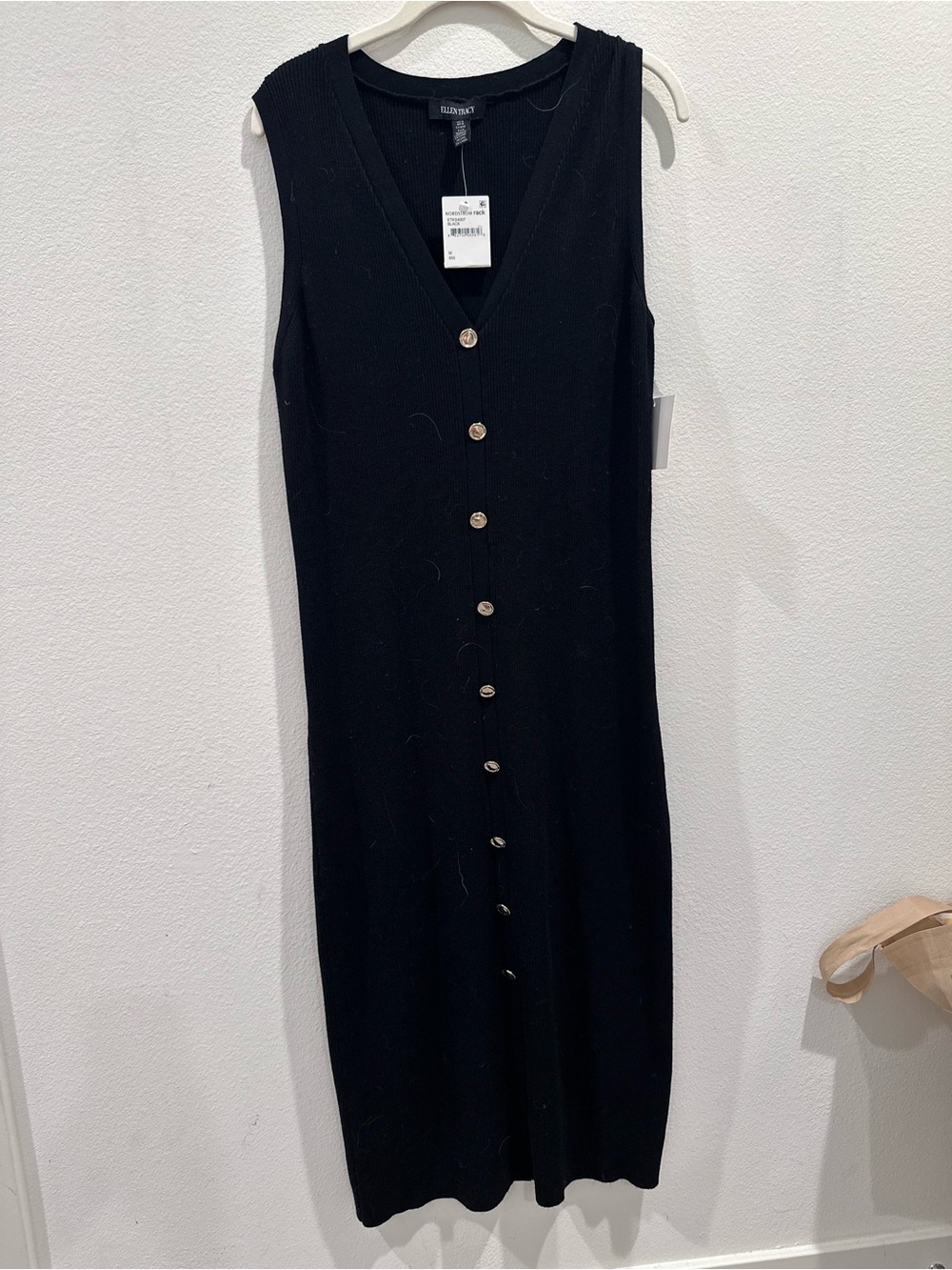 Ellen Tracy Black Sleeveless Button-Front Midi Dress